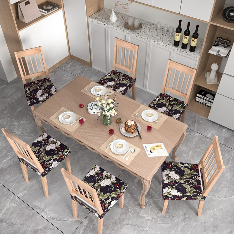 Housses de siège de chaise - Floral - Ensemble de 4 housses de chaise de salle à manger / jacquard / extensible (avant seulement)