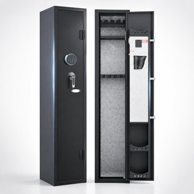 Armoire à armes à feu KAER entièrement assemblée pour 3 à 5 pièces avec clavier numérique, clés de secours, tablette amovible et pochettes de rangement pour porte
