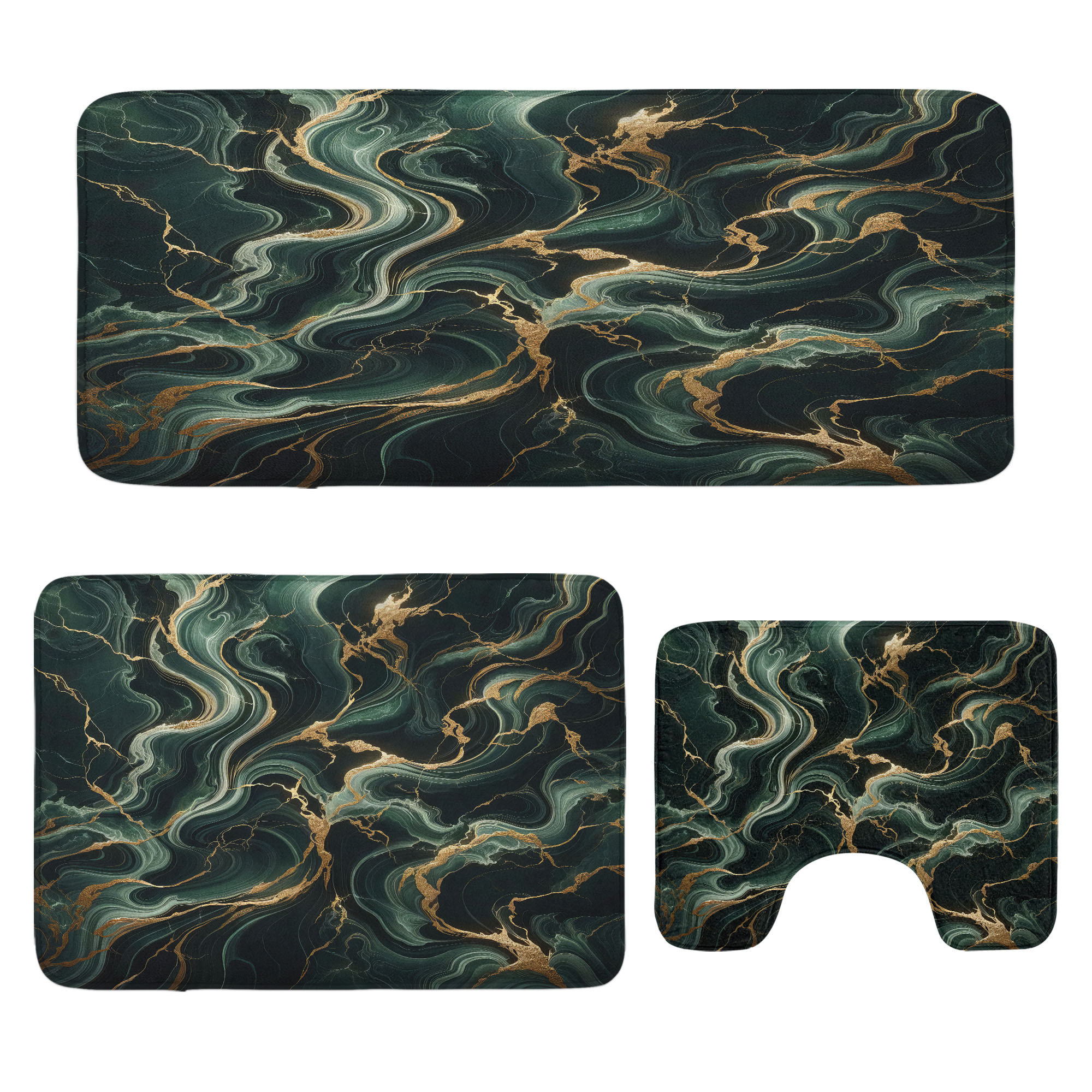 East Urban Home Dark Green Bathroom Rug Set 3 Pieces U-Shape ...