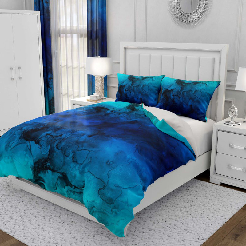 Ensemble de housse de couette marbré Abstract Ocean, Housse de couette pour grand lit et 2 taies décor