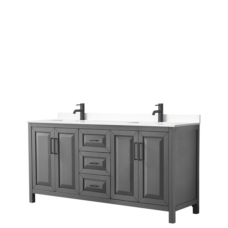 Daria 72'' W Double Vanity, Dark Gray, Carrara Cultured Marble, Polished Chrome