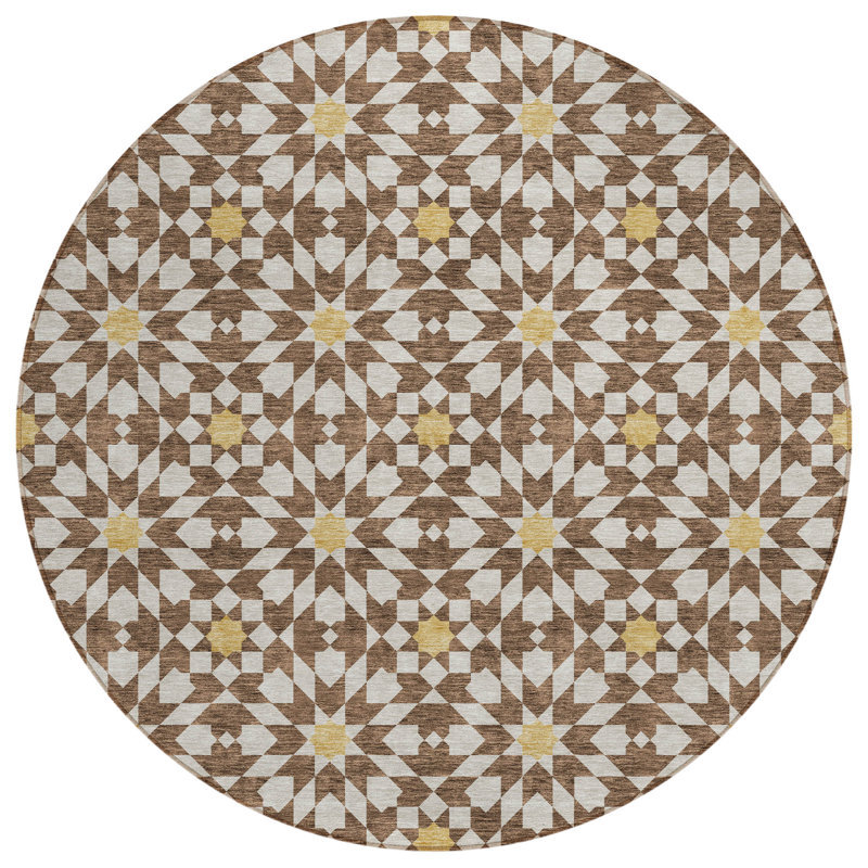 Washable Floral Indoor / Outdoor Rug, Round 8'