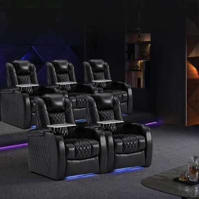 Upholstered Home Theater Seating with Cup Holder