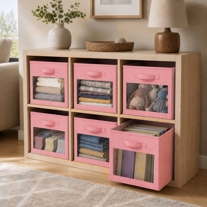 Cubes de rangement avec fenêtres transparentes, ensemble de 6 bacs en tissu pliables, boîtes de 11 pouces pour rangement de rangement pour garde-robe, casiers ou cubes