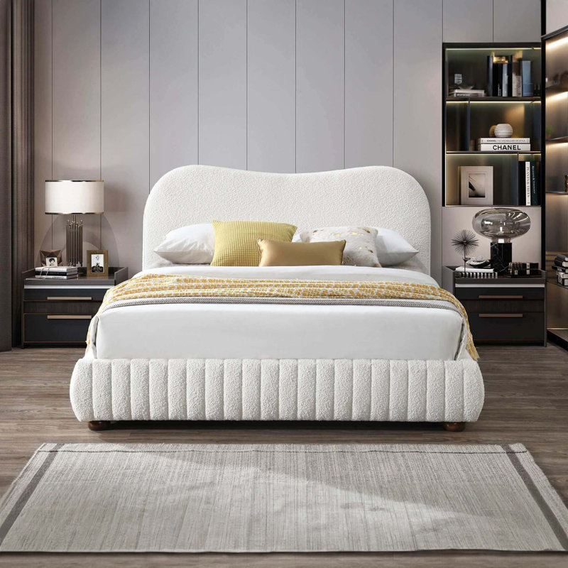 Norme Boucle Upholstered Low Profile Platform Bed With Sturdy Frame And Space - Saving Design, Ideal For Modern Bedrooms