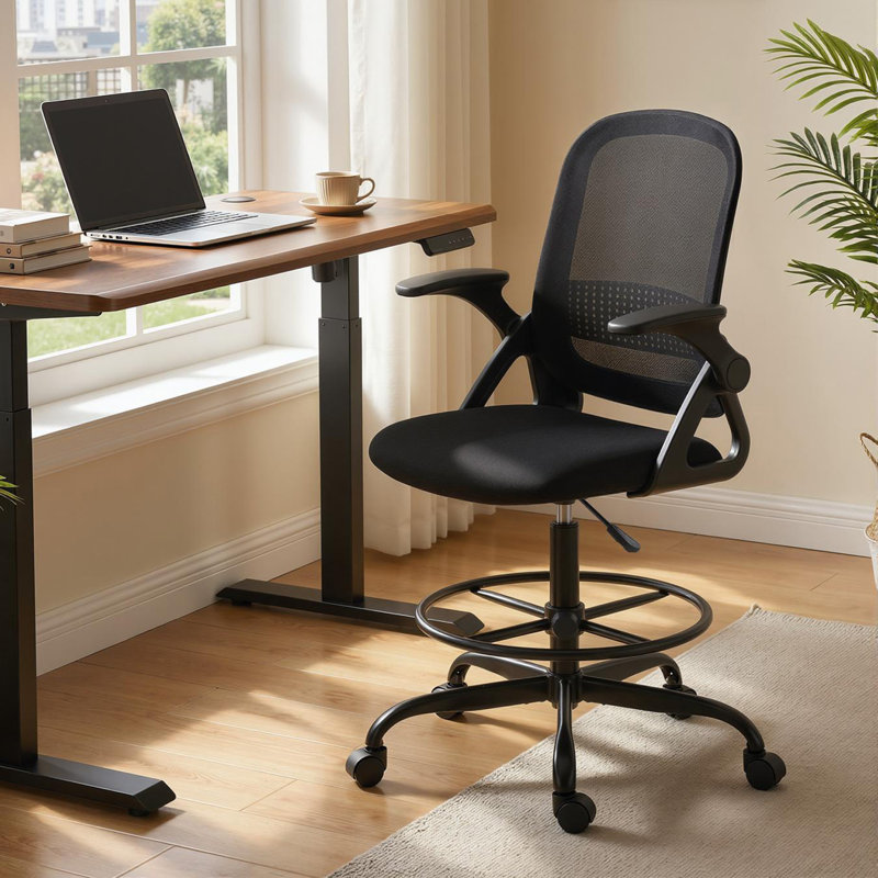 Inbox Zero Mesh Drafting Chair, Black, Black