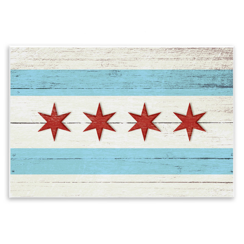 «Chicago Flag Distress Wood Look», impression, H 13 po x l 19 po