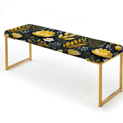 Retro Floral Revival Botanical Pattern I - Botanical Upholstered Gold Bench
