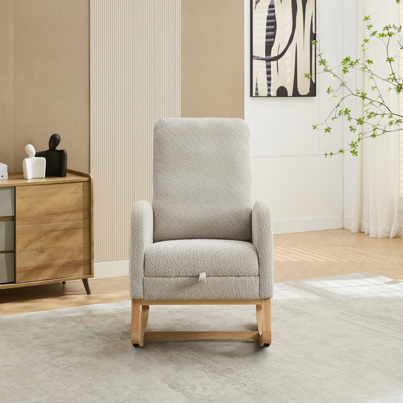 Chaise berçante en tissu avec repose-pieds rétractable Boucle, Vert, Naturel
