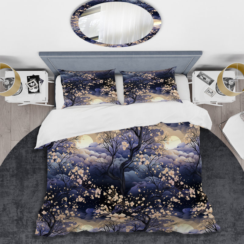 Literie Subdued Moonlight Moody Patterns II, Housse de couette pour grand lit et 2 taies décor