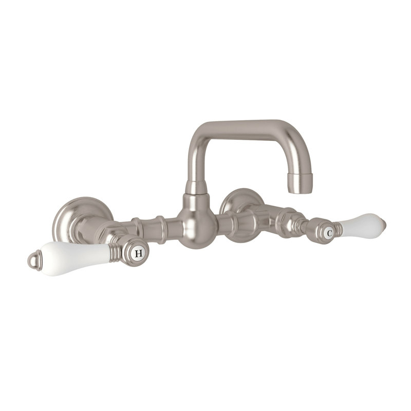 Acqui Wall Mount Bridge Lavatory Faucet With U-Spout, Satin Nickel