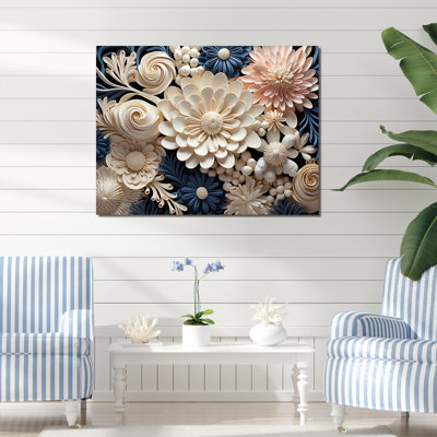Collage de fleurs de corail blanc et bleu sur toile
