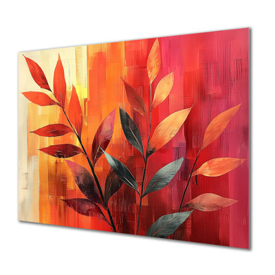 «Sunset Hues Plants Leaves Of Festive» - plante murale en métal, reproduction d'art traditionnelle en métal