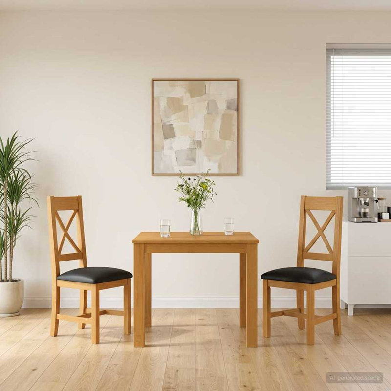 2 -Person Oak Solid Wood Dining Set, Black, Black, Black, Black