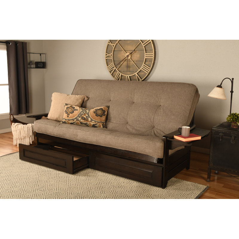Futon avec rangement Stratford, Espresso, Lin pierre
