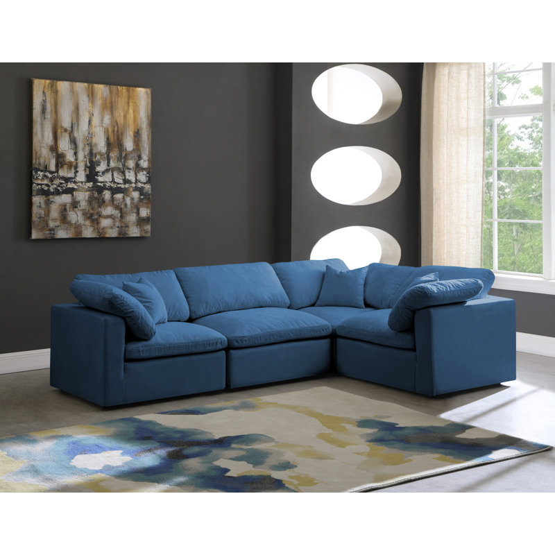 Izzybella Velvet L-Shaped Sectional Reversible, Navy Velvet