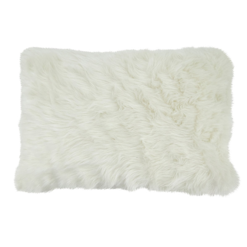 White Faux Fur Rectangular Down Alternative Throw Pillow