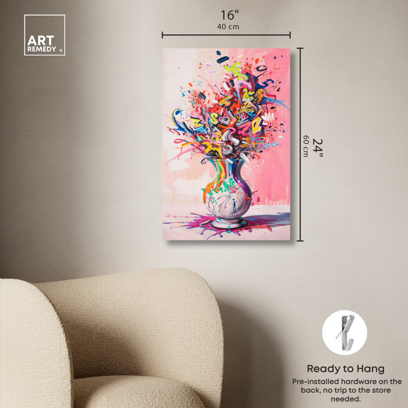 Burst of Color Abstract Vase Canvas Art in Multicolor