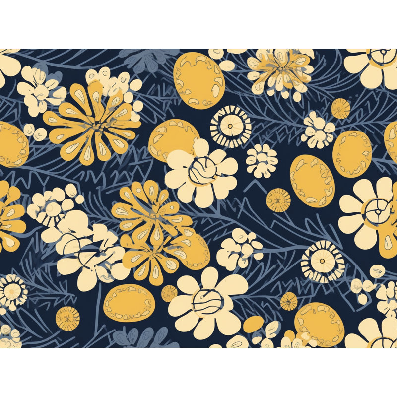 Motif de rideaux à motif floral bleu marine - 6058, L 20 po x L 82 po
