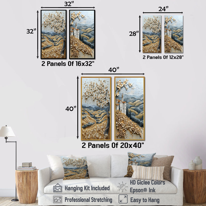 Ensemble de 2 pièces d'art mural moderne bleu Toscan Vineyard I - Italie, H 40 po x l 40 po, Cadre flottant noir