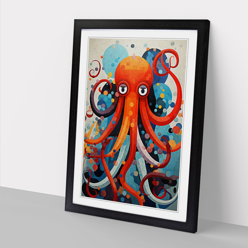Octopus Constructivism - Single Picture Frame Print on Wood, Black, 46cm H x 34cm W x 2cm D