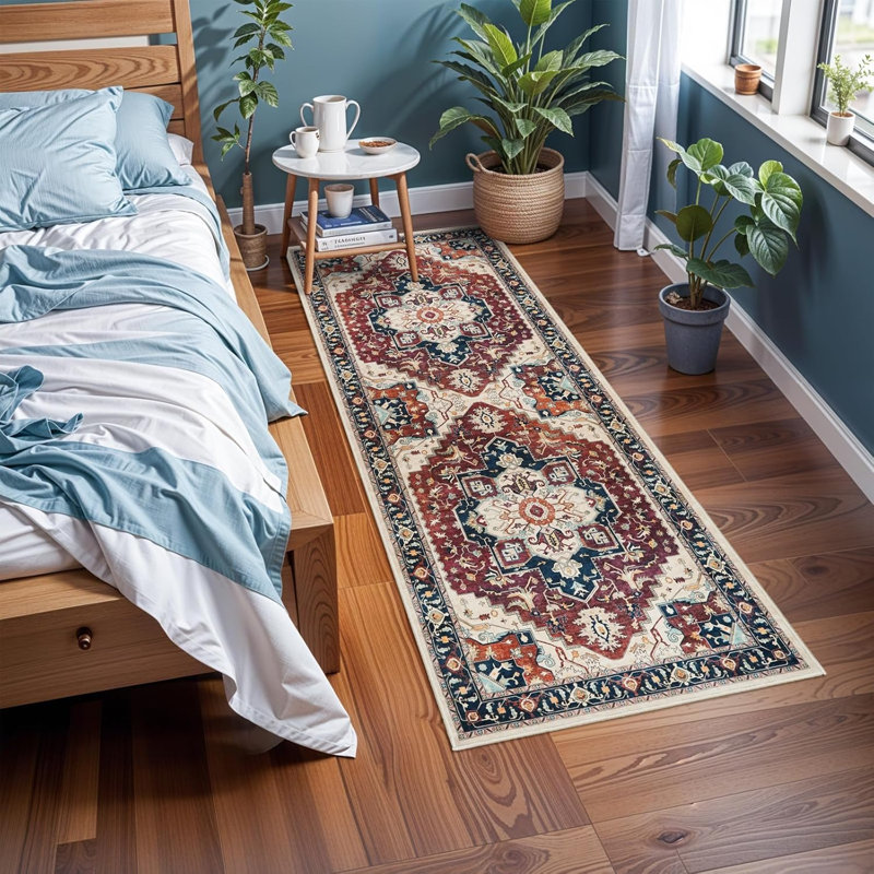 Washable Runner Rug - Hallway Runner Rug Kitchen Rugs and Mats Non Skid Washable Waterproof Carpet Runner for Living Room Bedroom Bathroom (Red)