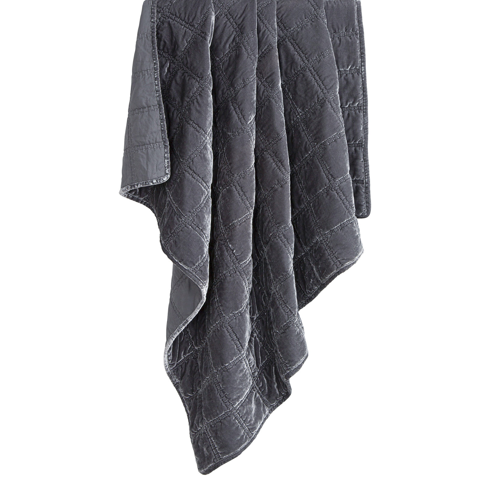 Stella Solid Faux Silk Velvet Double Box Stitch Romantic Western 50x60 inch Throw Blanket, Slate