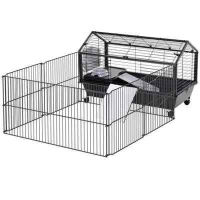 Rolling Metal Small Animal Hutch Cage,Small Pet Hutch,Spacious Pet House