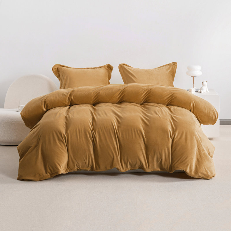 Ensemble de housse de couette en velours , Housse de couette pour grand lit et 2 taies décor, Chameau
