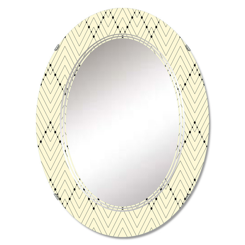 Beige Triangluar Rhythm - Miroir mural à motif ovale, 36 po x 24 po