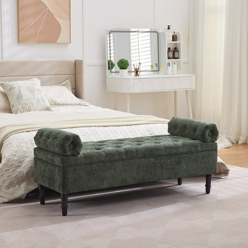 Linen Upholstered Storage Bench, Green