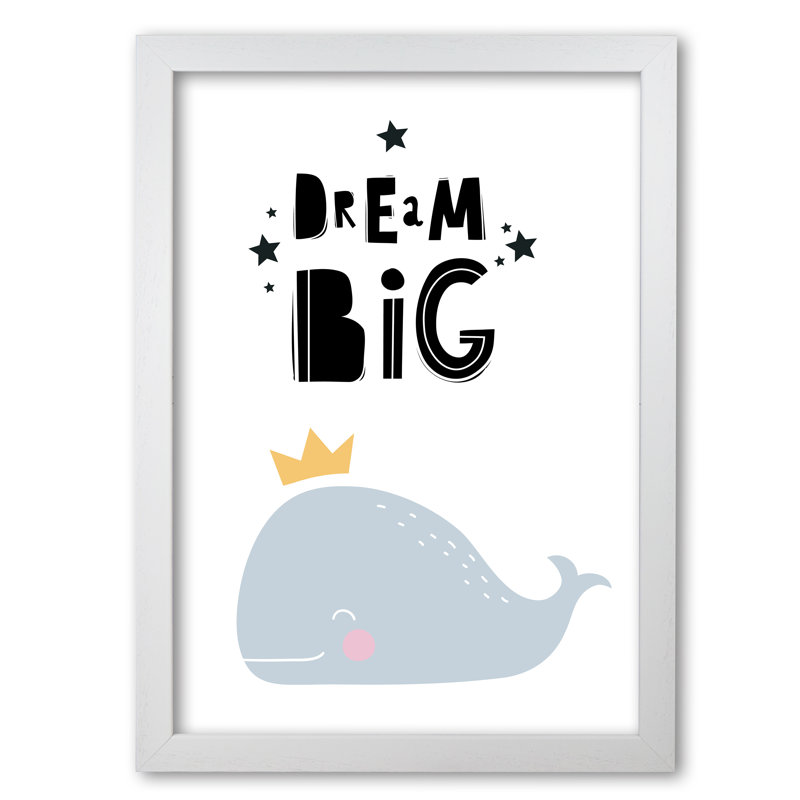 Dream Big Whale - Print, 85 cm H x 60 cm W x 5 cm D, White Grain Frame