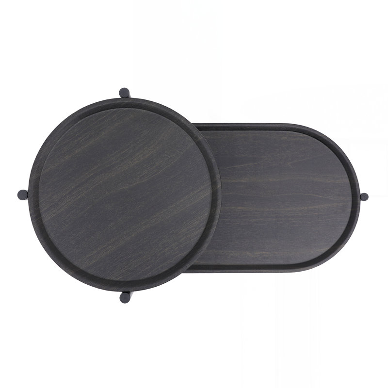 Storage Tray 2 Tier Oval End Tables, 27.75" H x 27.55" W x 13.66" D, Black 1