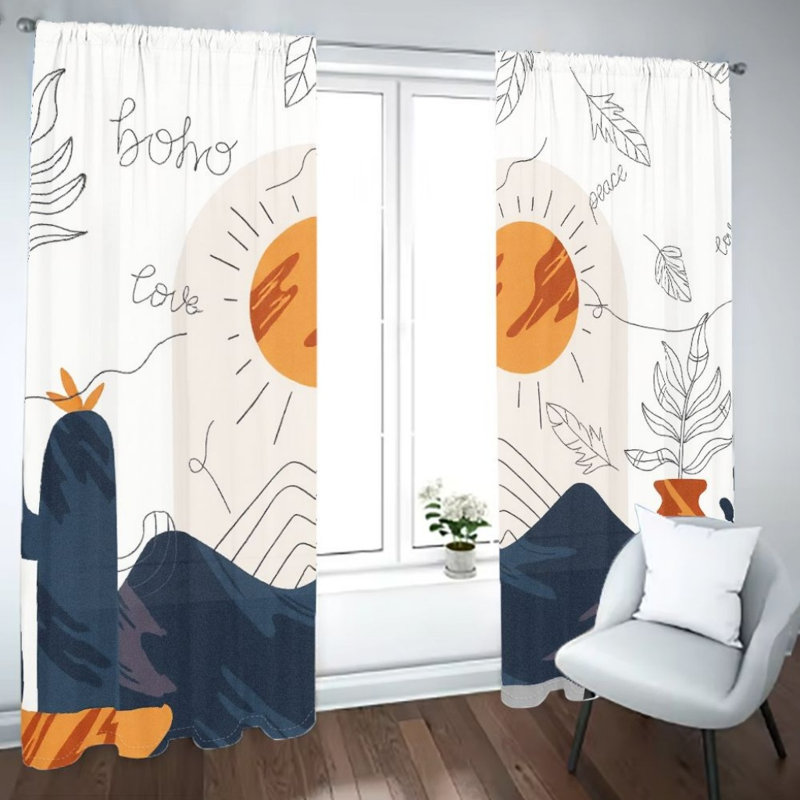 2 Pcs Boho Abstrait Sun Mountains Cactus, L 52 po x H 84 po x 2 pièces
