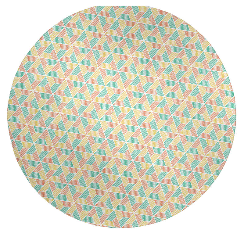 Tapis jaune/bleu clair/saumon trapézoïdals, Rond 5 pi