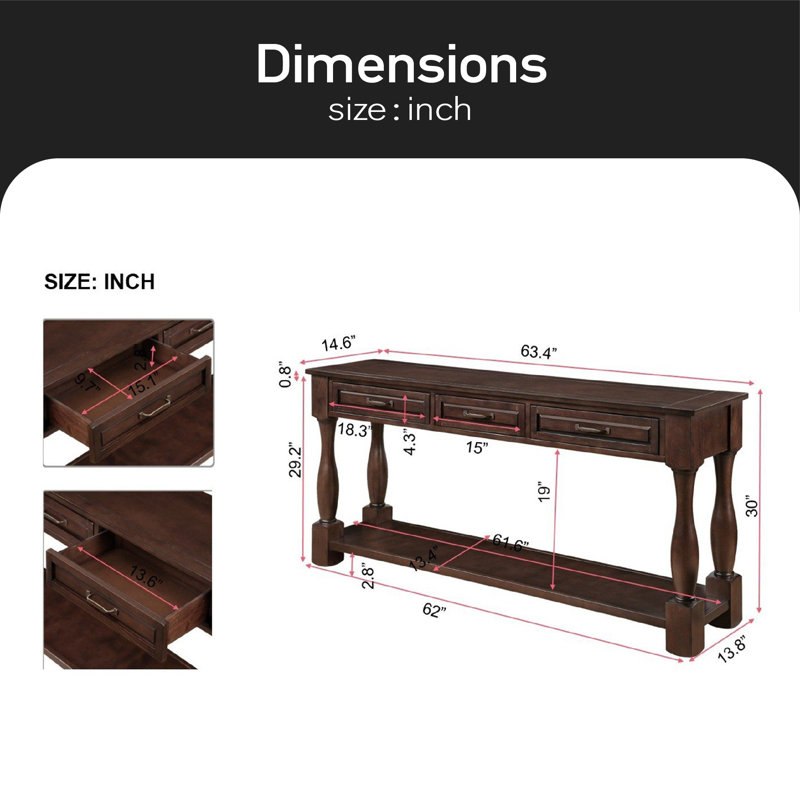 Vasilos 63.4'' Console Table, Light Espresso