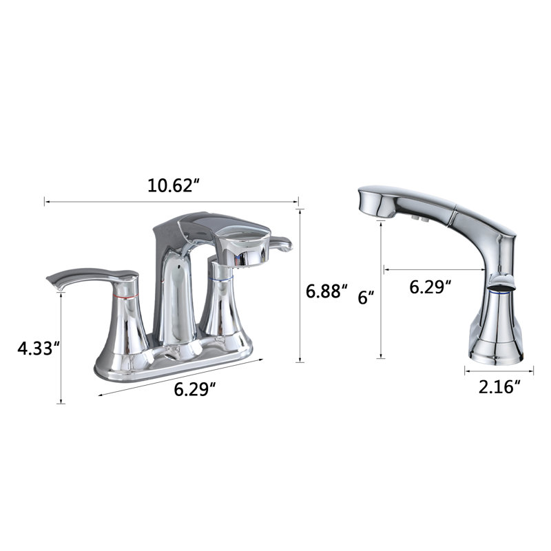 Robinet de salle de bain à centre central avec douchette extractible, Chrome