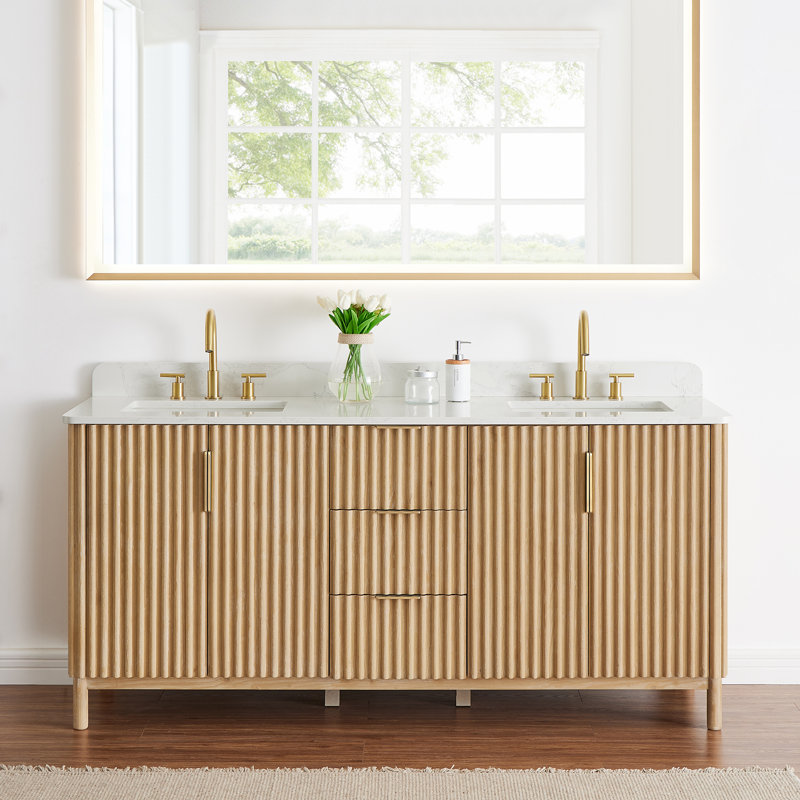 Siena 72" Double Bathroom Vanity with Grain White Engineered Stone Countertop without Mirror