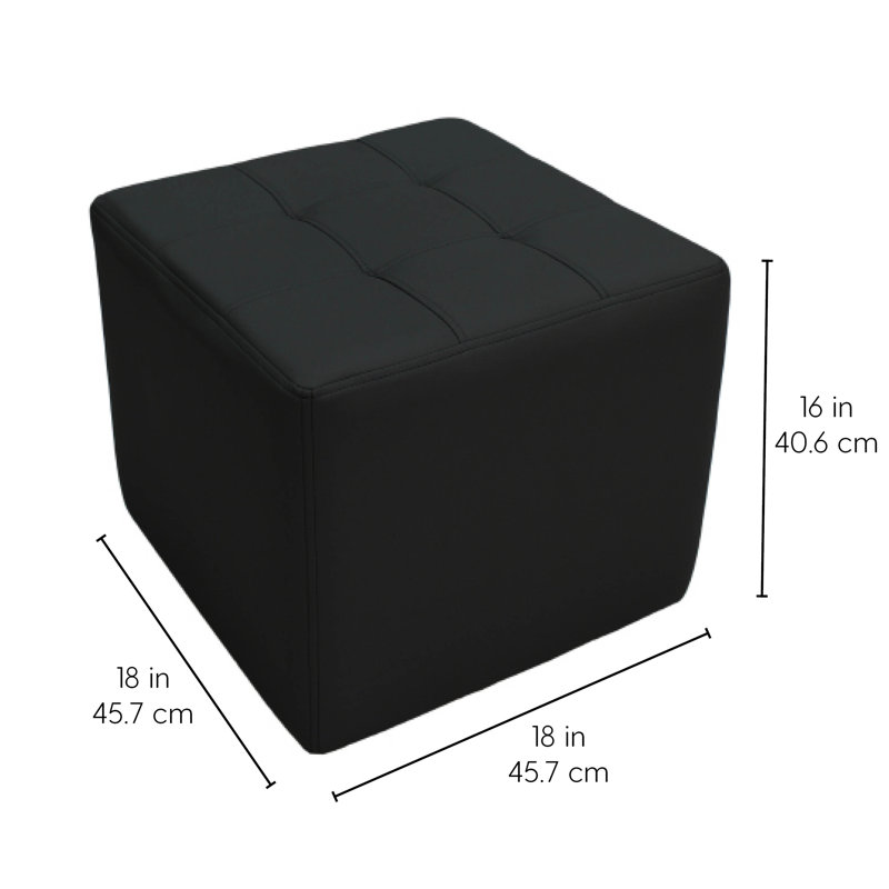 Tufted Square Ottoman 16" Height, Black Faux Leather