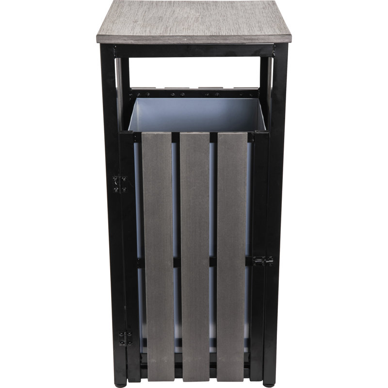 Charcoal Gray Wood and Metal Outdoor Waste Bin with Ashtray