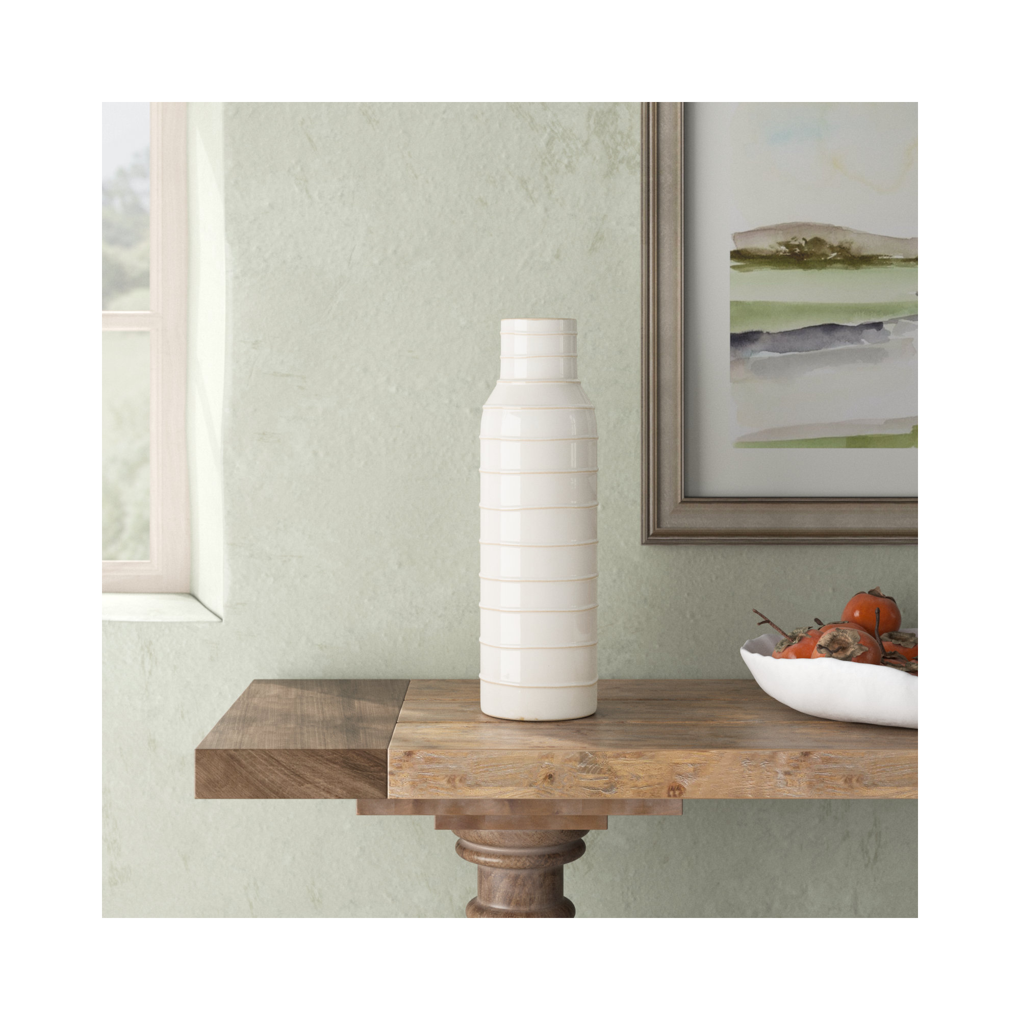 Sagebrook Home Rachael Modern Ceramic Contemporary Table Accent Cylinder Vase, 17" H x 5" W x 5" D, Tribal Ivory/Beige