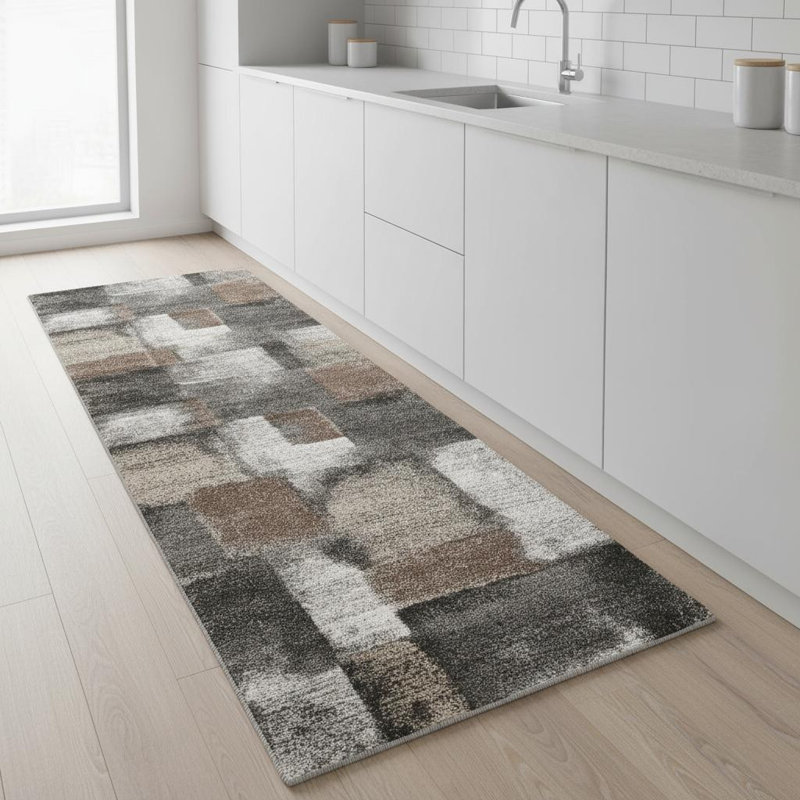 Tapis de couloir abstrait 8 pi gris et brun