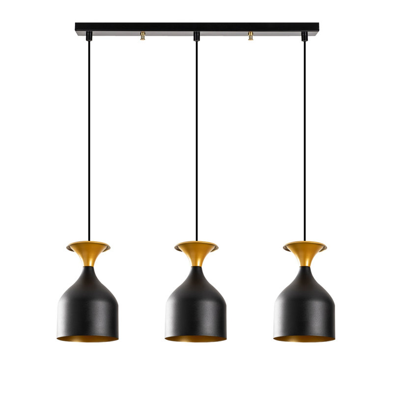 Luminaire suspendu géométrique à 3 lumières pour îlot de cuisine Philo, Noir / or