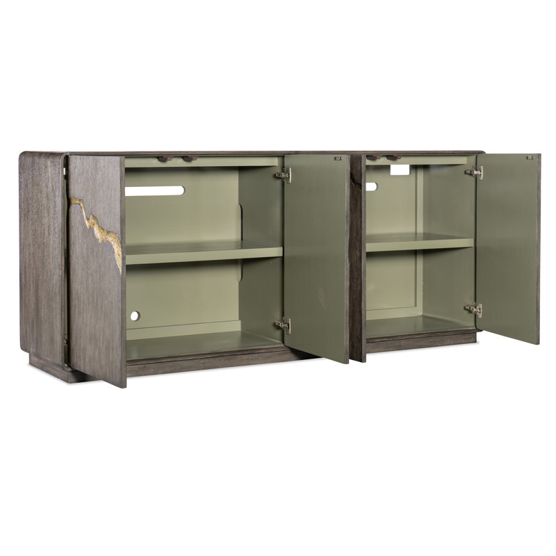 78'' Brown Oak Veneer Media Console with Gold Accents