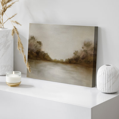 Tranquil River Scene Canvas Print Wall Art - Warm Tone Impressionist Landscape Decor for Office or Study