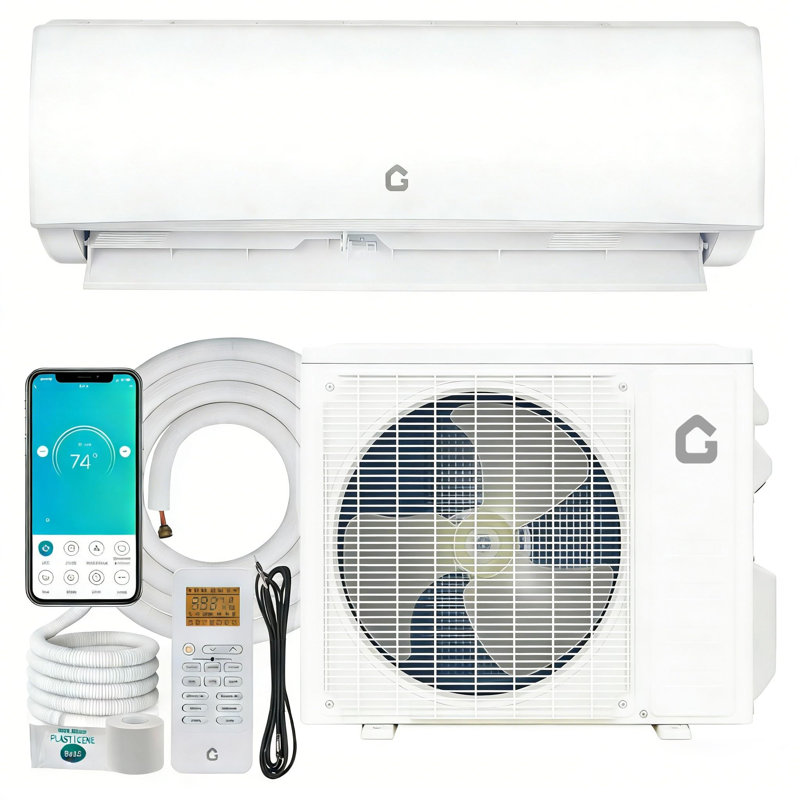 17000 BTU 230V Wi-Fi sans conduit onduleur mini système AC et chauffage avec pompe à chaleur et ensemble d'installation, refroidit jusqu'à 750 pieds carrés