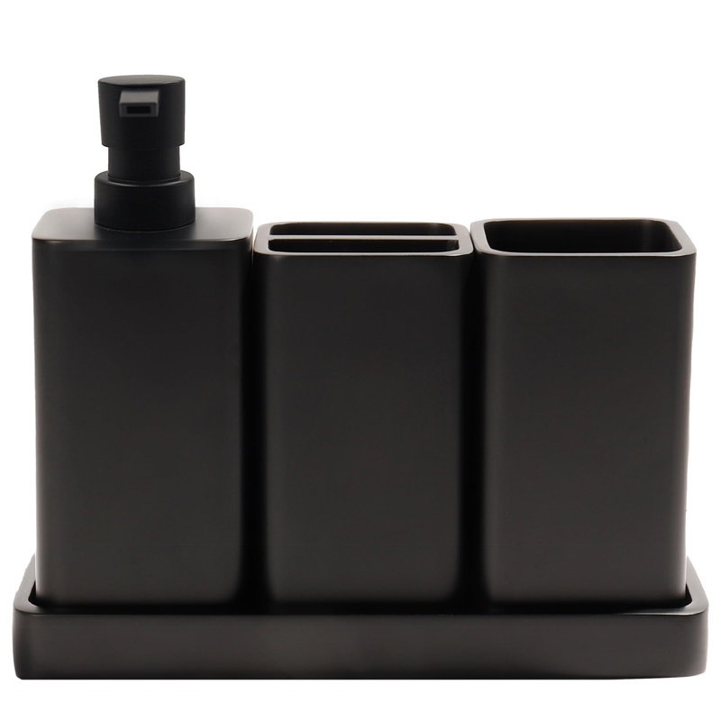 Ensemble d'accessoires de salle de bain, ensemble d'accessoires de salle de bain 4 pièces, distributeur de savon, porte-brosse à dents, ensemble de support Cotton Swab, ensembles de salle de bain complets, ensemble de lavabo pour salle de bain moderne