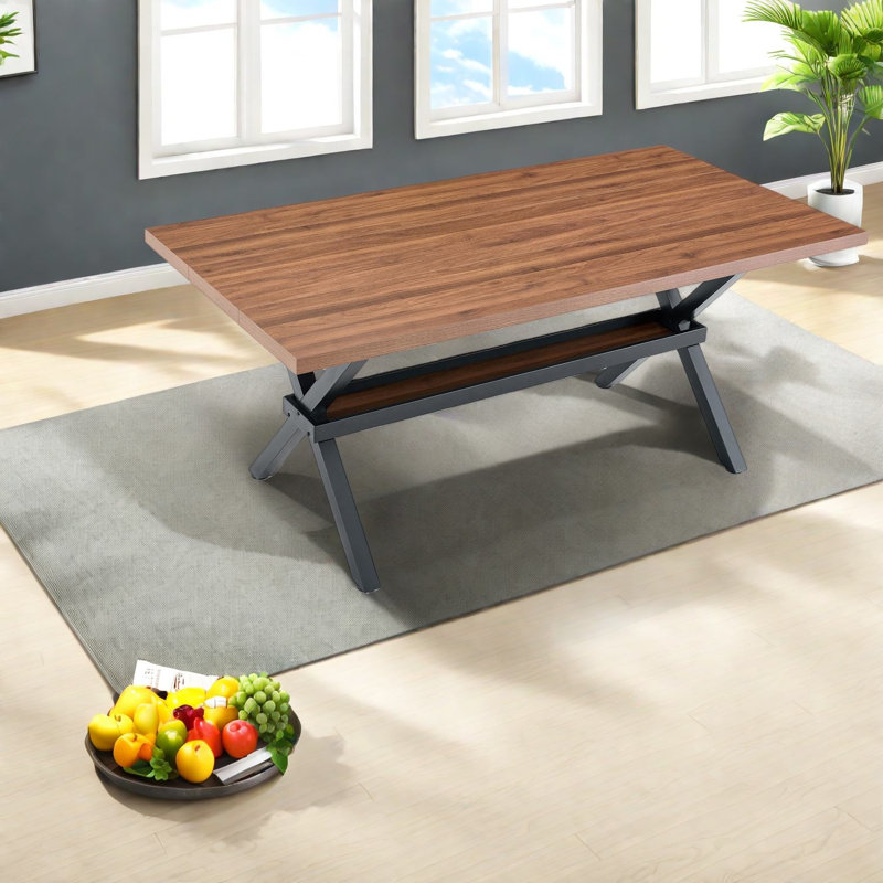 Grandes tables de salle à manger (table seulement, sans chaises, complet avec plateau et pieds), métal MDF noyer, salle à manger industrielle moderne
