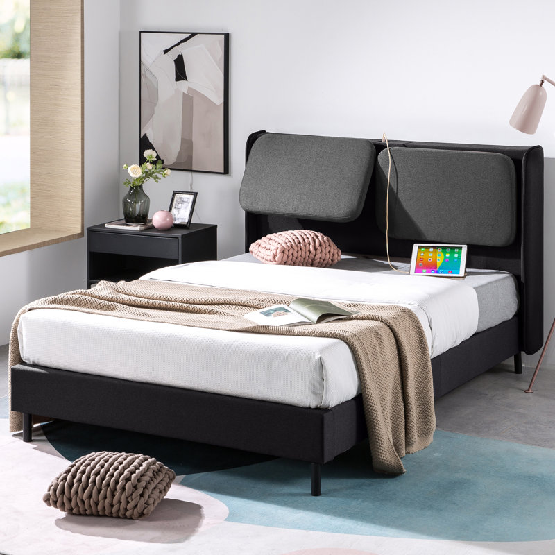 Upholstered Wingback Bed, Queen, Black