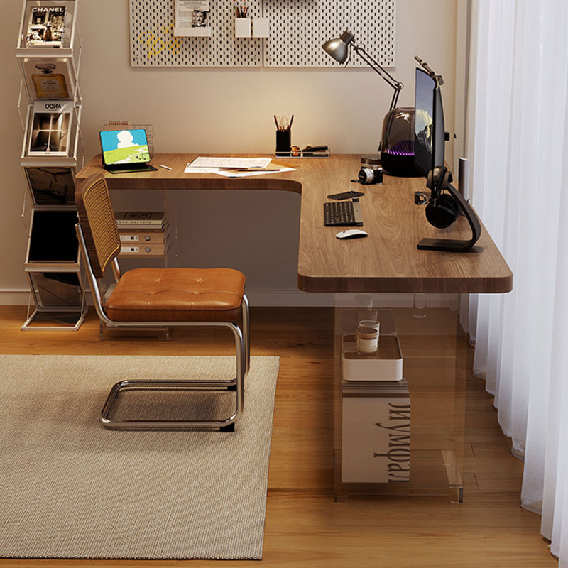 Bureaux en bois massif en L noyer, H 29,53 po x l 62,99 po x P 55,12 po